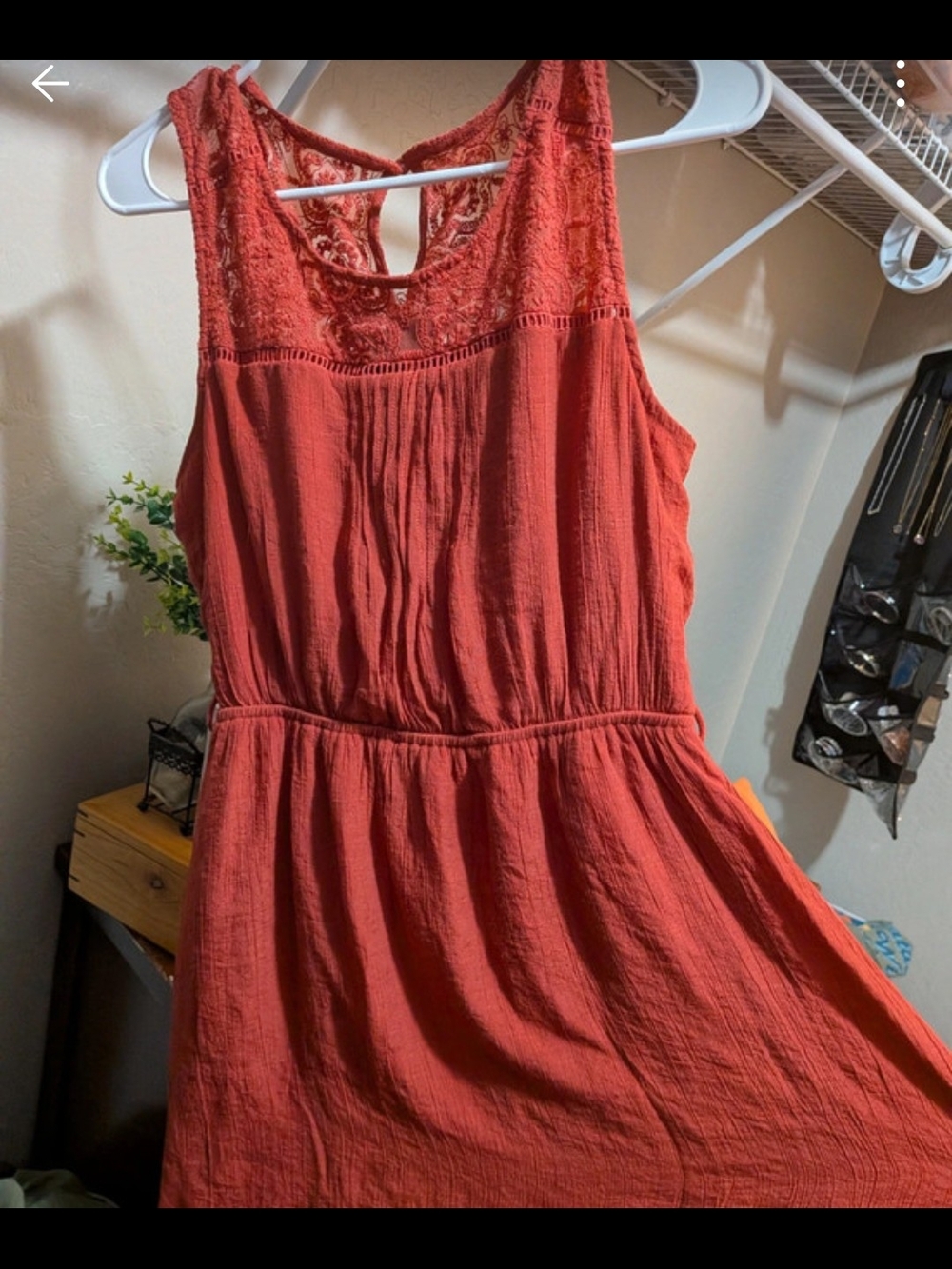Sweet Wanderer Coral Red Lace Yoke Mini Dress